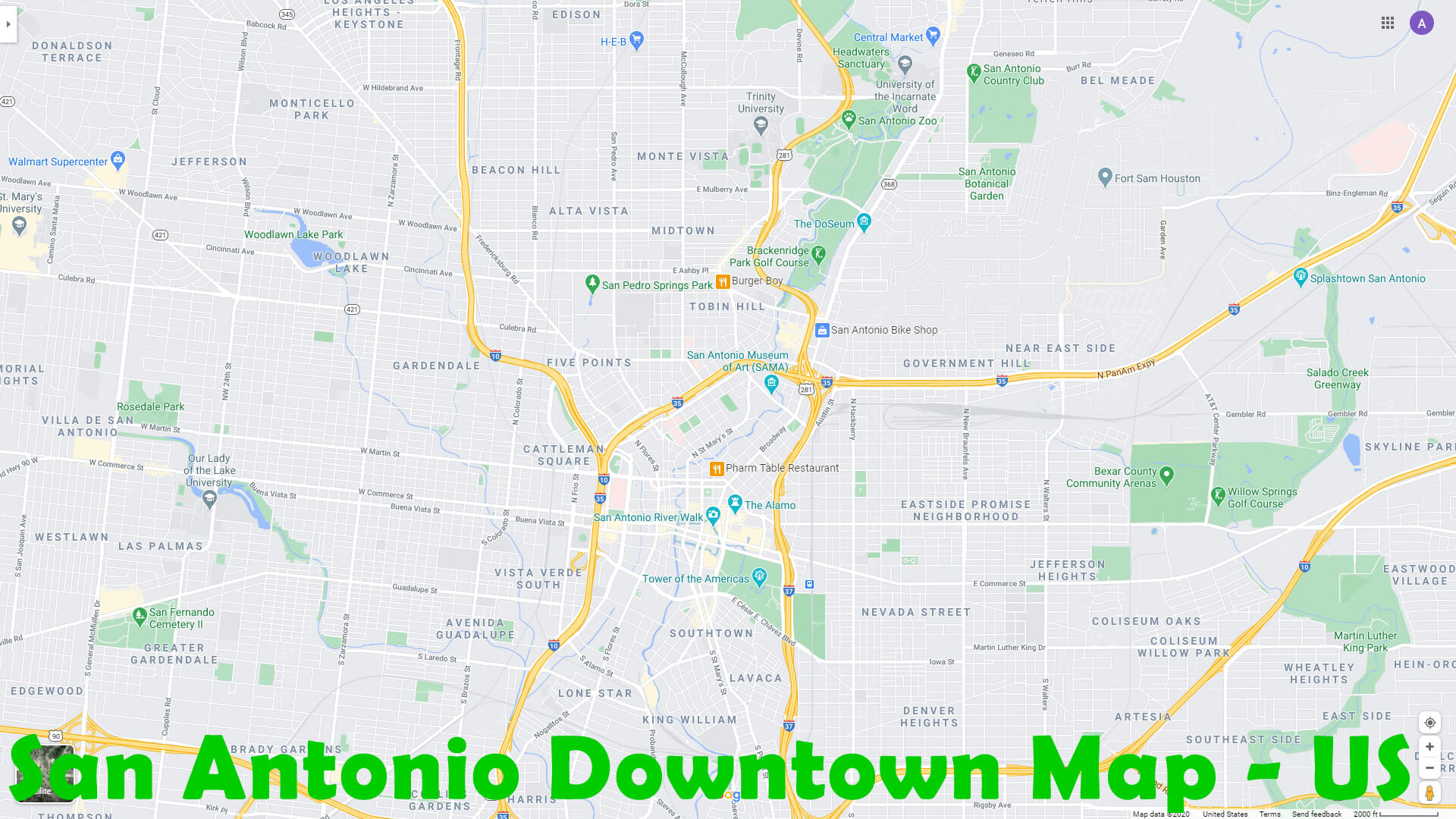 San Antonio Downtown Map   US
